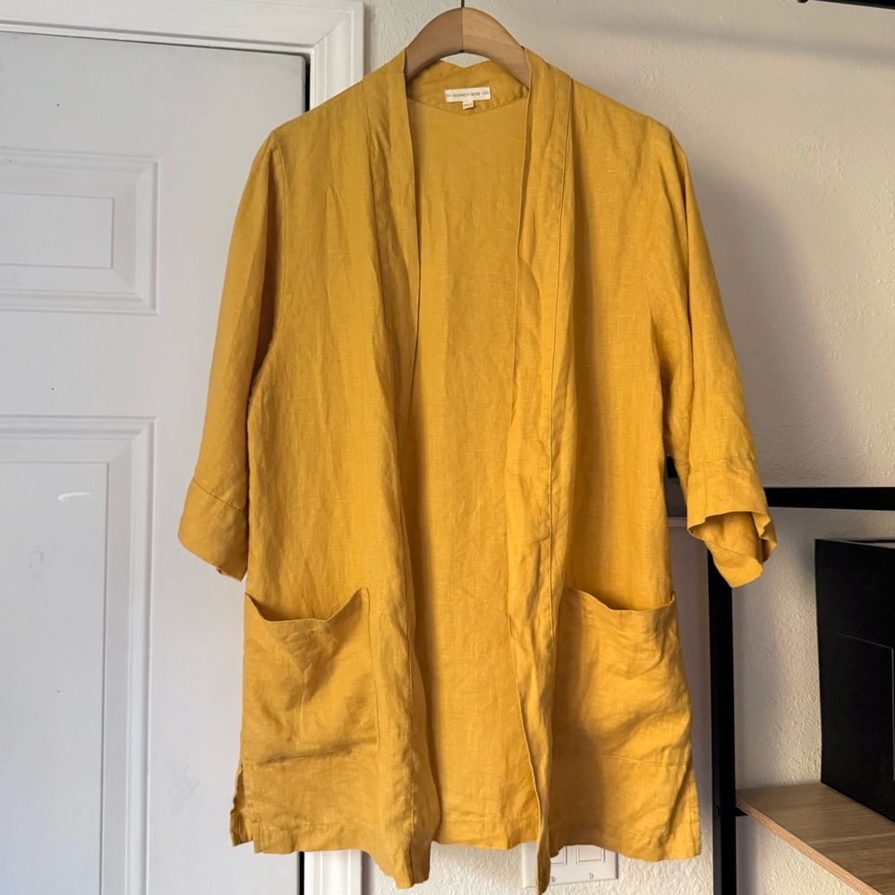 WHIMSY + ROW recycled linen mustard yellow open front‎ duster cardigan jacket